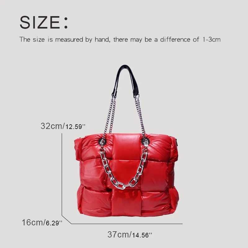 Korean Casual Puffer Tote Bags For Women Luxury Designer Handbag Purse 2024 New In Polyester Cross Braid Chain Underarm Shoulder