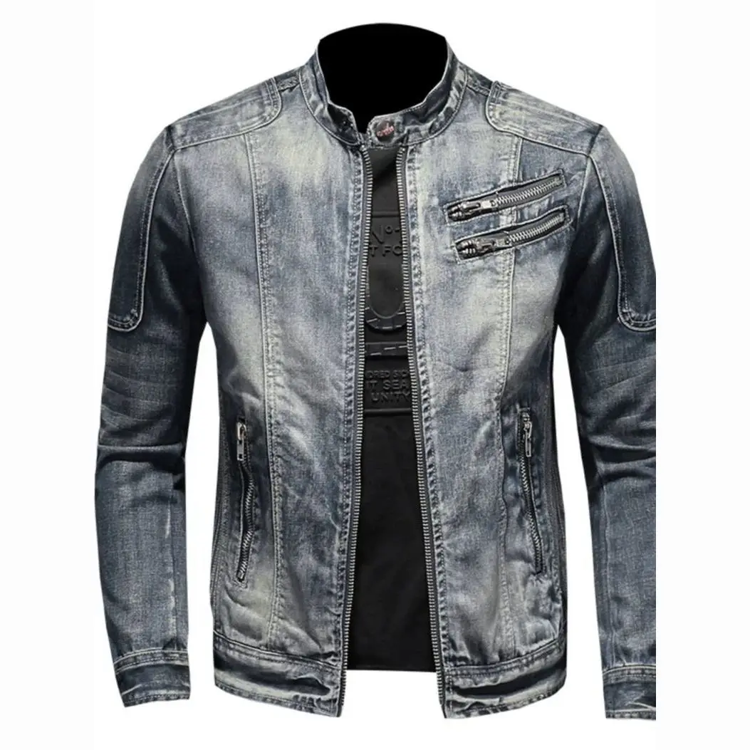 Men's Trendy Outerwear Blue Denim Jacket Retro Autumn Street Cardigan Boys Long Sleeved Male Chic Single-breasted Coat