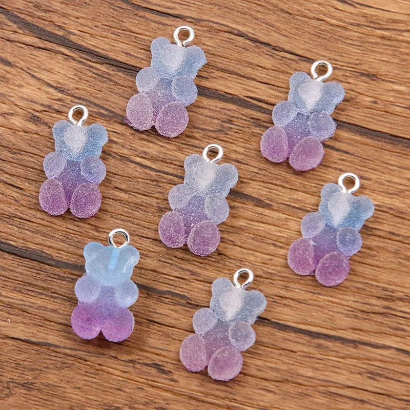 20Pcs 11*20mm Colorful Bear Charm Resin Bump Glitter Fudge Candy Necklace Making Accessories Pendant