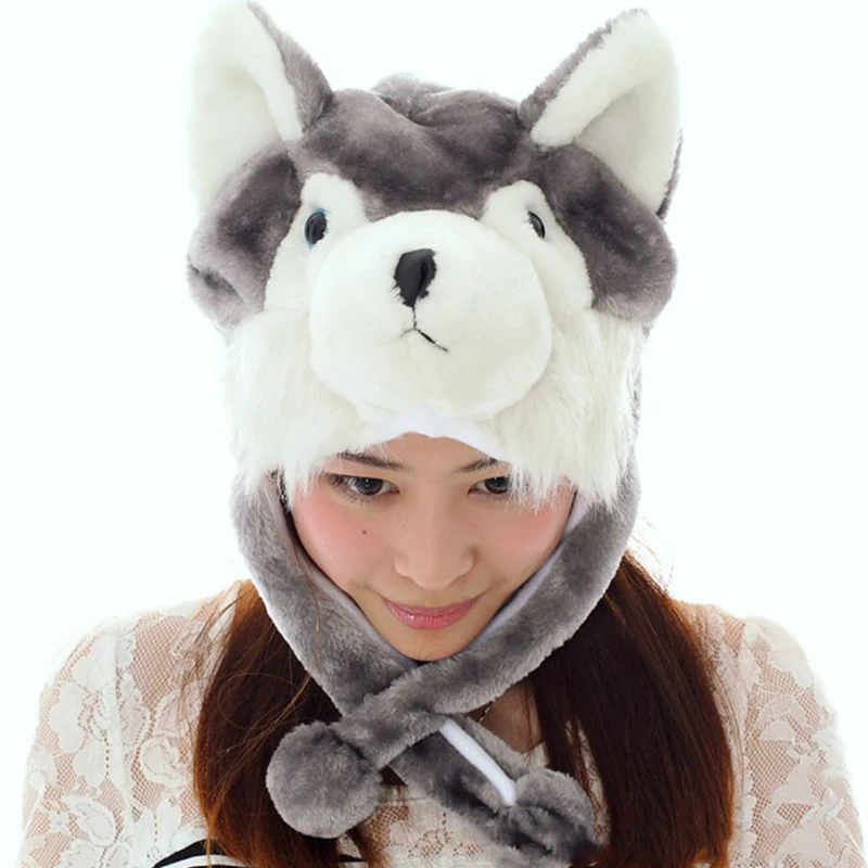 New Cute Wolf Plush Hat Cute Windproof Warm Hat Dress Up Winter Ear Protect Hat Gift Winter Beanie Hat for Boy Girl Adult view 4