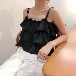 Fashion Street Photo Flounces Sweet Strappy Chest Wrap Vest One-line Collar Women Clothing Summer College Style Halter Jacket