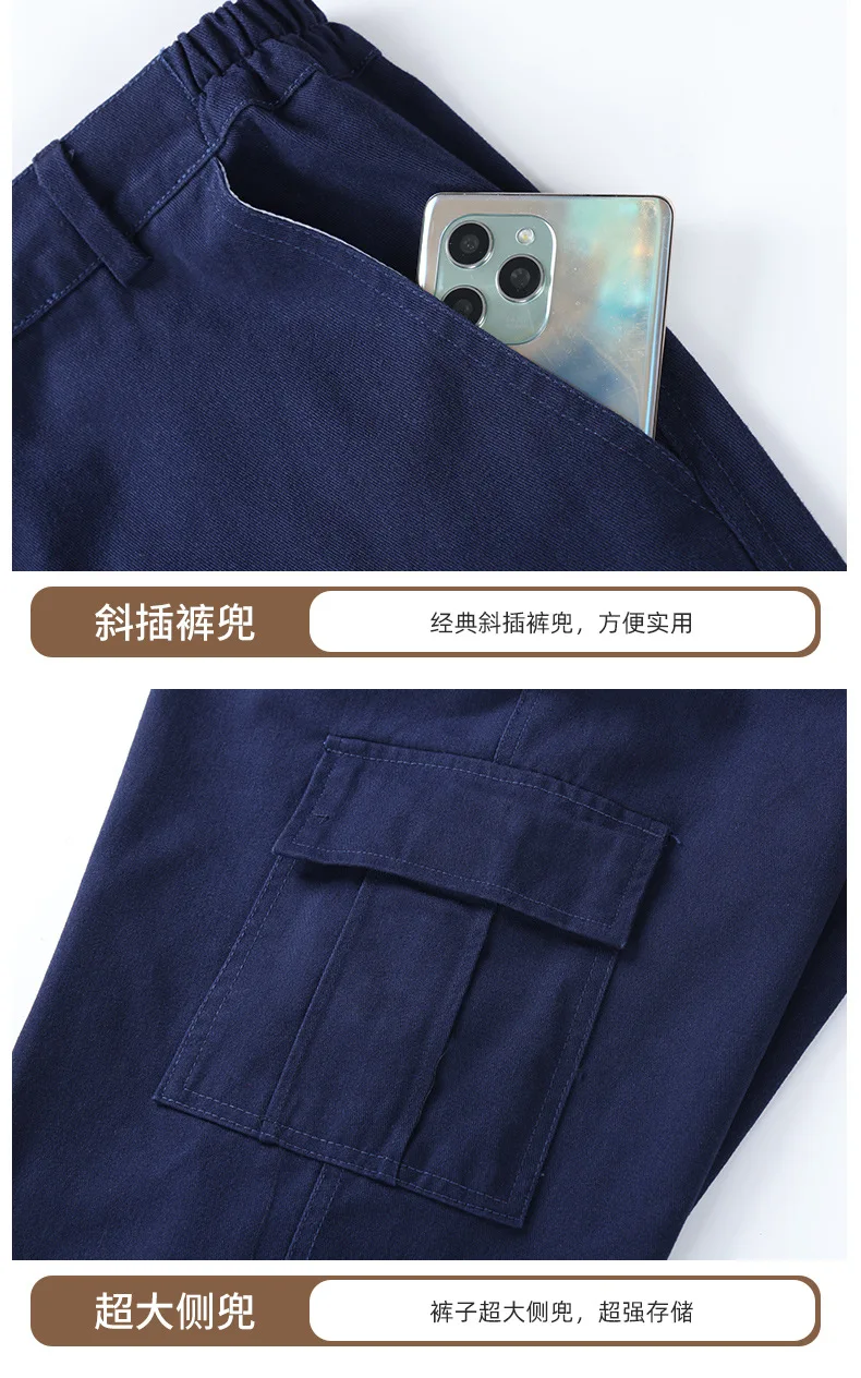 Herren-Arbeitsanzug aus strapazierfähiger Baumwolle, zweiteilig, mit mehreren Taschen, Jacke und Cargohose, Outdoor-Arbeitsuniform, lässiger Alltagsanzug für die Baubranche. – Detail 7