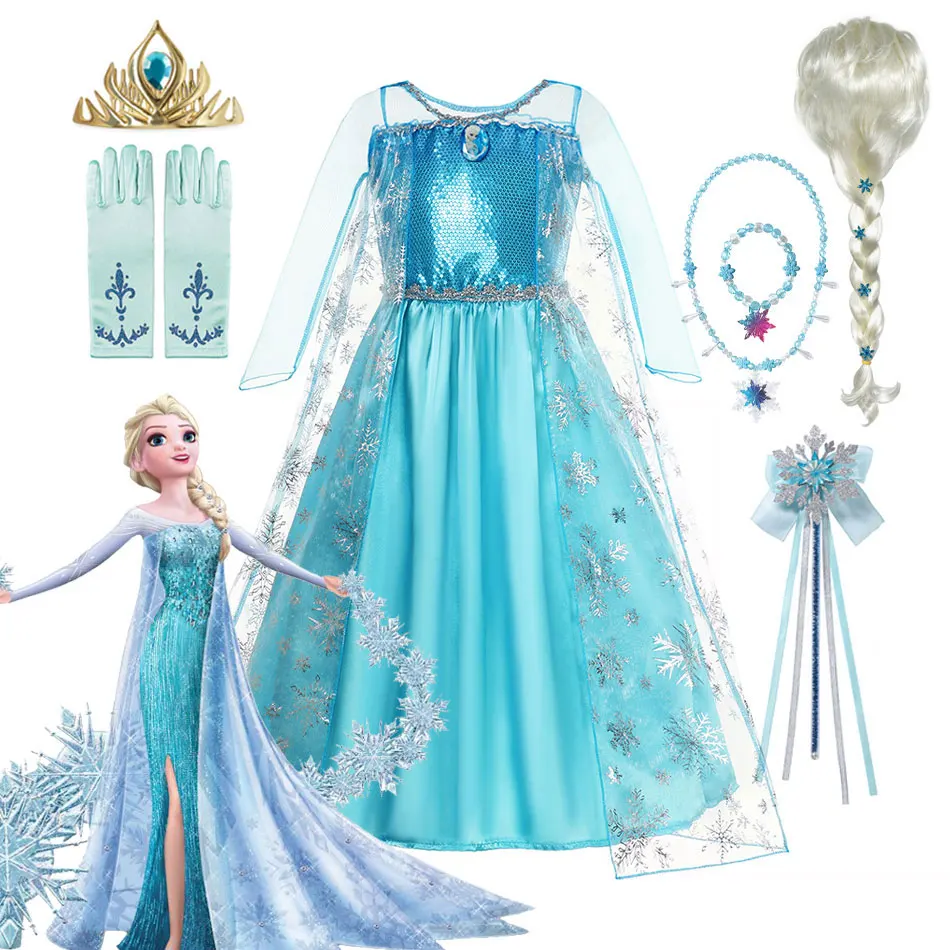 Frozen Costume for Girls 2024 Halloween Carnival Party Dress Up  Kids Birthday Clothing Cosplay Snow Queen Elsa Princess Dress