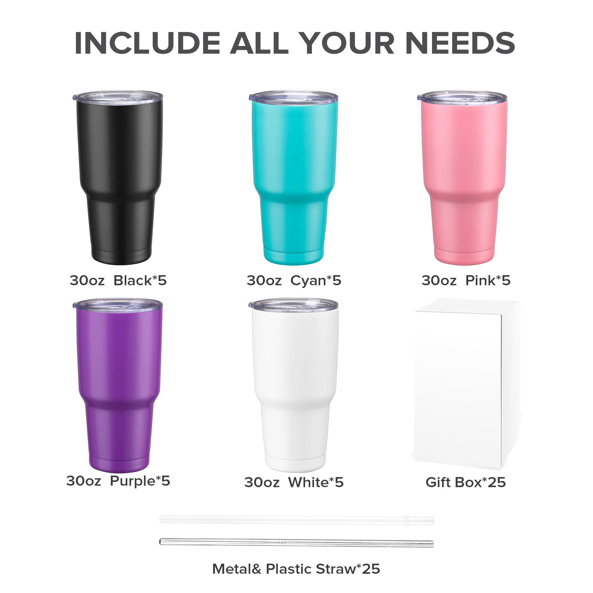 30oz Powder Coated  Arc Tumbler – Curved Design Mug,Vacuum Insulated Water Bottle,Ideal for Laser Engraving,25 Pack