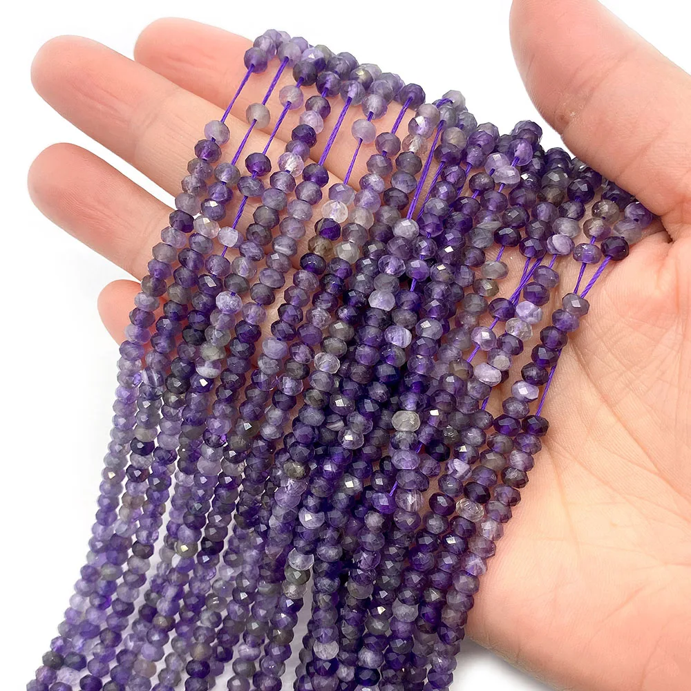 

Natural Stone Amethyst Beads Round Faceted Handmade Loose Beads for DIY Fashion Jewelry Healing Lucky Necklace Bracelet Gifts