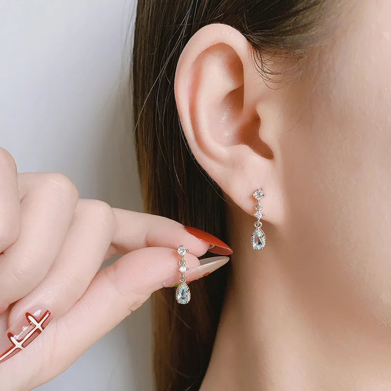 Women's Exquisite Blue Water Drop 925 Sterling Silver Earrings