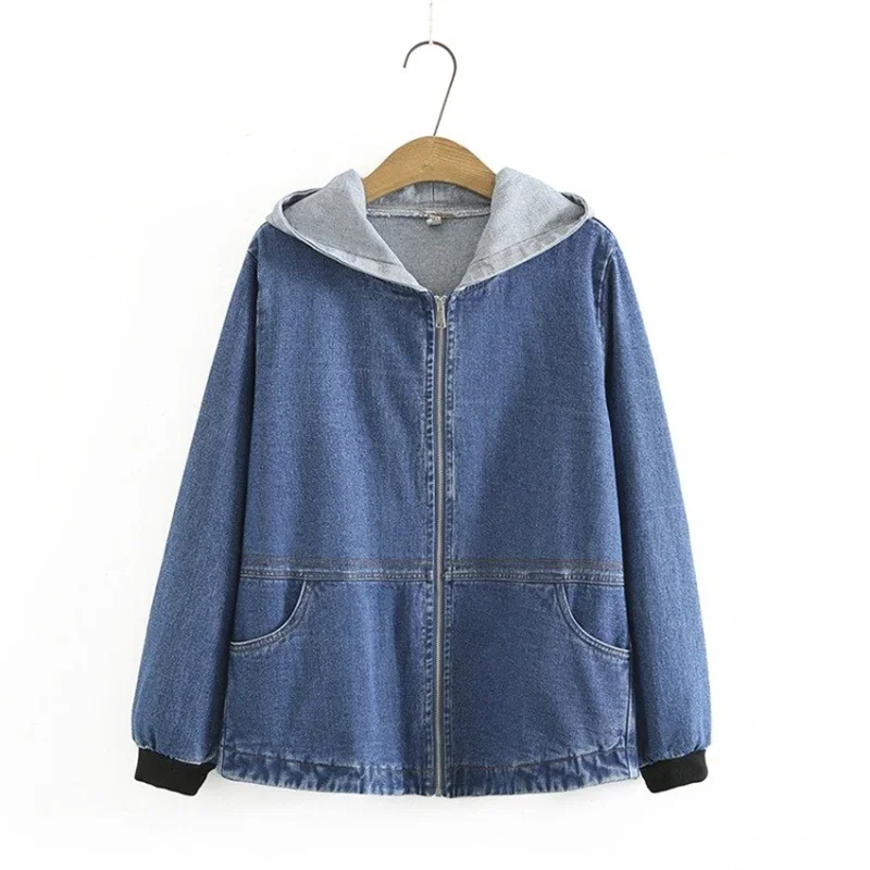 

Spring Autumn Women Denim Jacket New Vintage Long Sleeved Hooded Loose Jeans Jacket Women Basic Coats Female Cowboy Outerwear