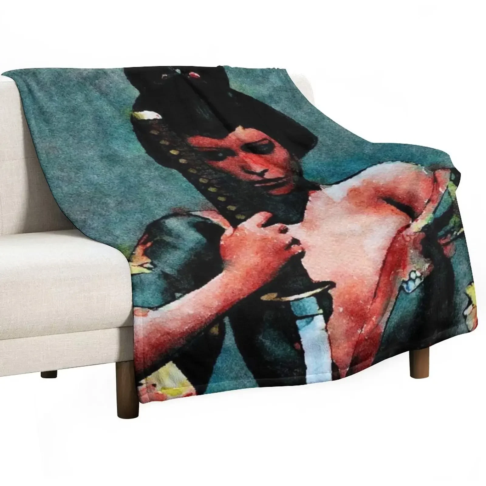 Red Geisha with Sword Throw Blanket Luxury Multi-Purpose decorative Blankets