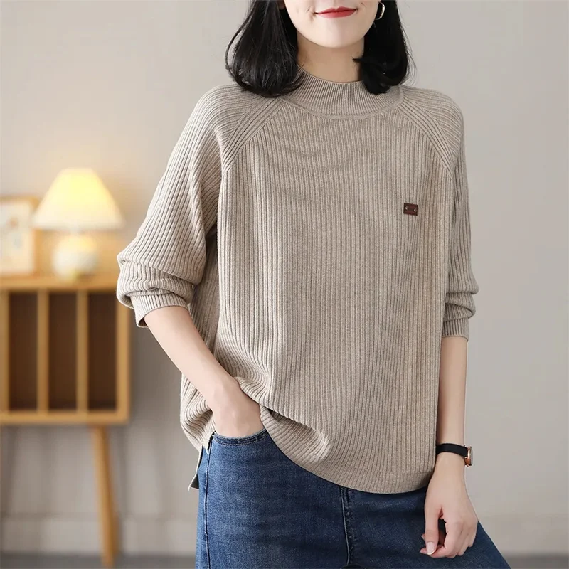 Koreanische weibliche große Größe 5xl Pullover Herbst Winter Damen halbhohen Kragen Pullover Strickwaren Frauen locker sitzenden Strick mantel