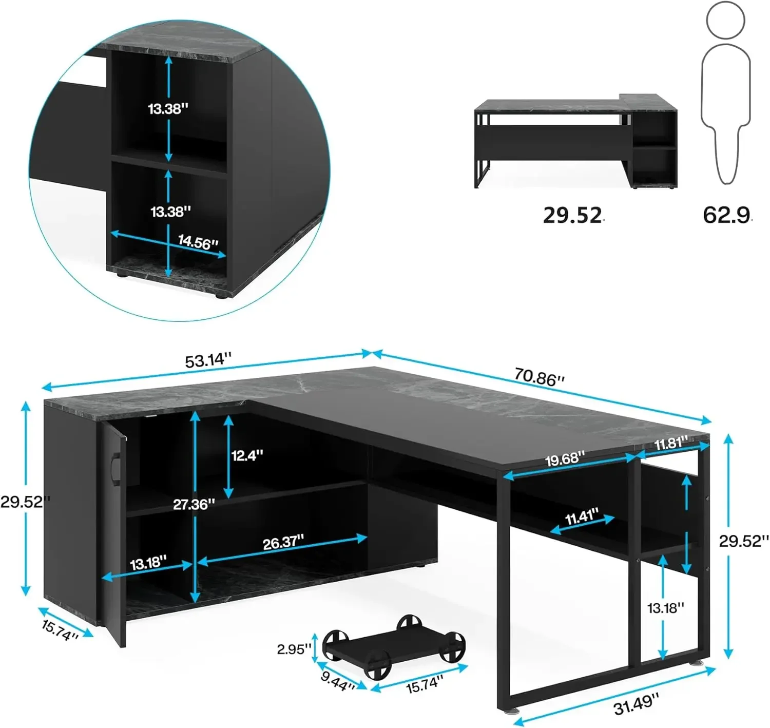 Secretária Executiva com Armário, Secretária em Forma de L, Secretária Executiva com Prateleiras, Mobiliário Empresarial, 71"