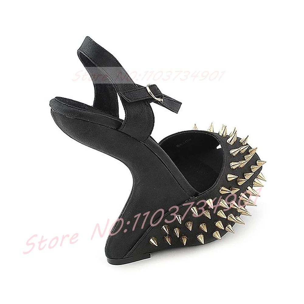 Platform High Heels Sandals Women Rivets Peep Toe Ankle Strap Black Flock Strange Style Sandals Female Sexy Fashion Party Shoes