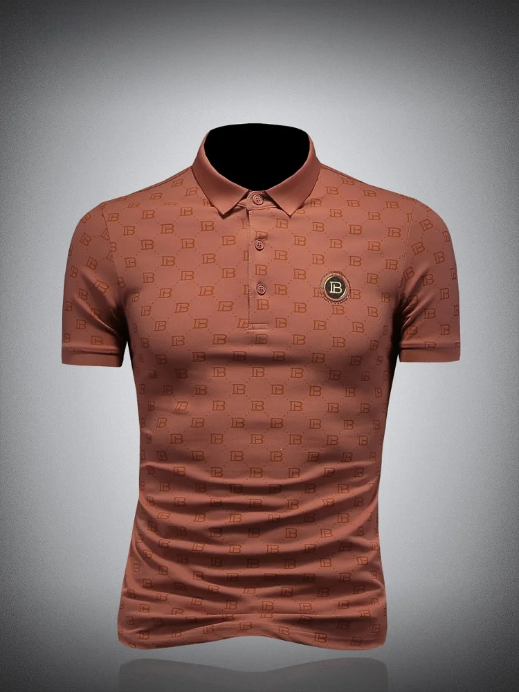 

Faionable irt Men's ort Sve Printed Collar Bae T-irt Casual Busin High End Large Size Cotton Polyester B...