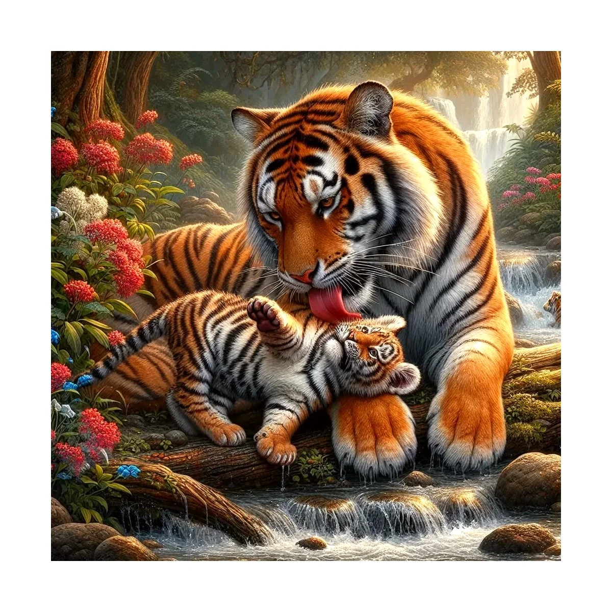 1 Stück 40x40 cm/15,74 Zoll, 11Ct/14Ct Kreuzstich-Set, DIY Valentinstagsgeschenk, Stickerei-Set für Festlichkeiten, Tigerjungeschen Bach – Detail 4