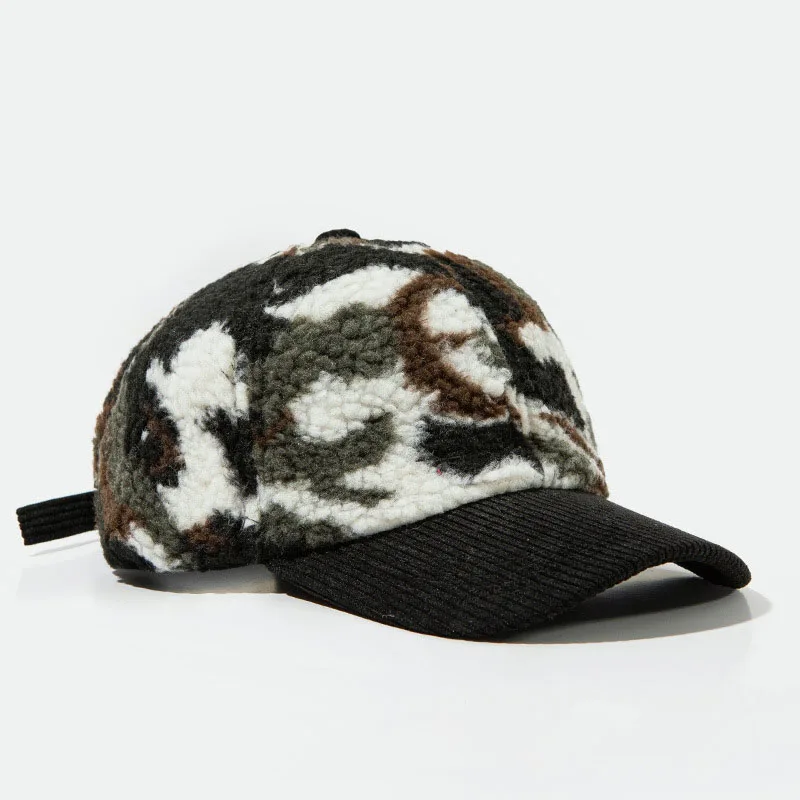 

Winter Lamb Woolen Baseball Cap For Men Camouflage Figure Ourdoor Warm Corduroy Brim Multi Color Adjustable Women Skull Cap