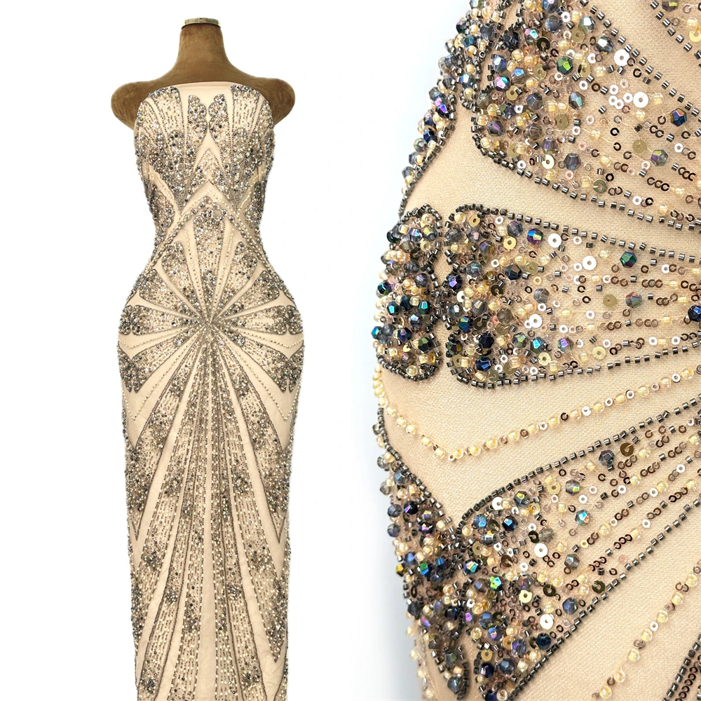 Nigerian Exquisite Embroidery rhinestone Luxury Lace Fabric 2026 African Sequins Beaded Tulle for Sewing Dresses