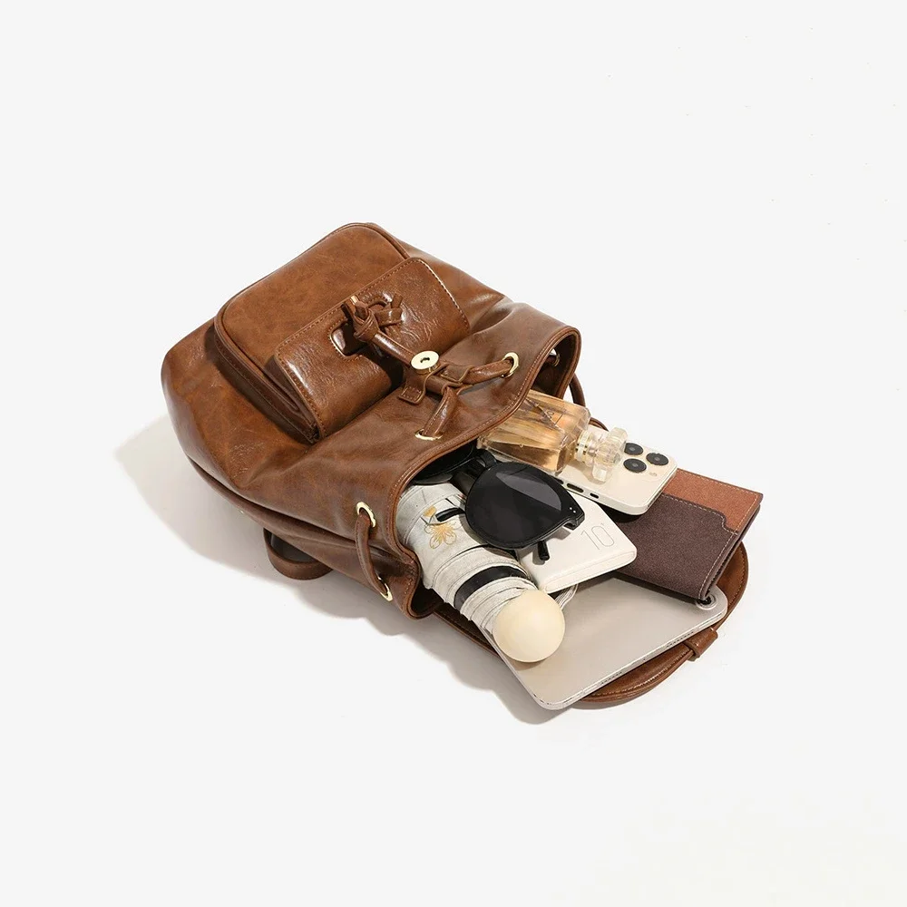 Daypack Vintage Casual Drawstring Backpack For Women Lightweight Mini Bookbag For Daily Weekend Use Ladies Bags