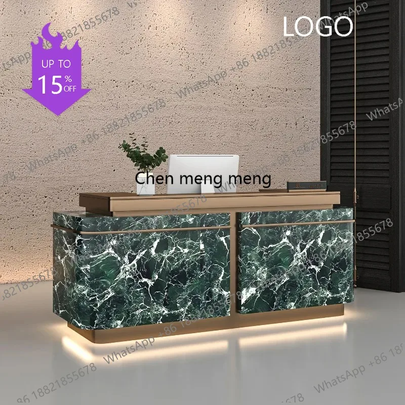 

D5556 Company Front Desk Stainless Steel Imitation Marble Pattern Reception Desk Beauty Salon Cashier Counter Office Furniture