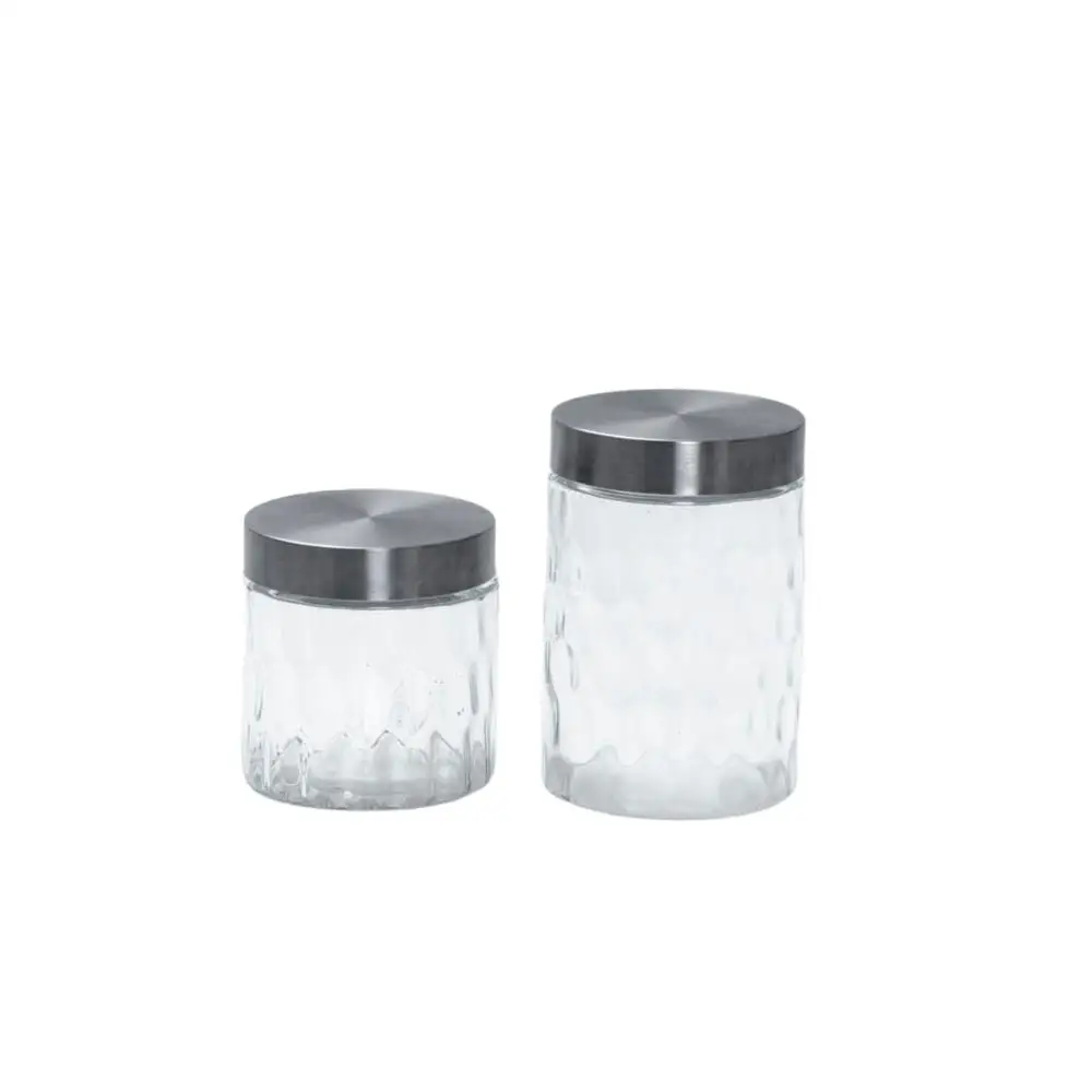 Kit 2 Pots Glass with Lid Inox Bubbles Round 800ml and 1300ml - Mozcada