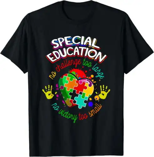 Special Education Autism Teacher No Challenge Too Large T-Shirt Black