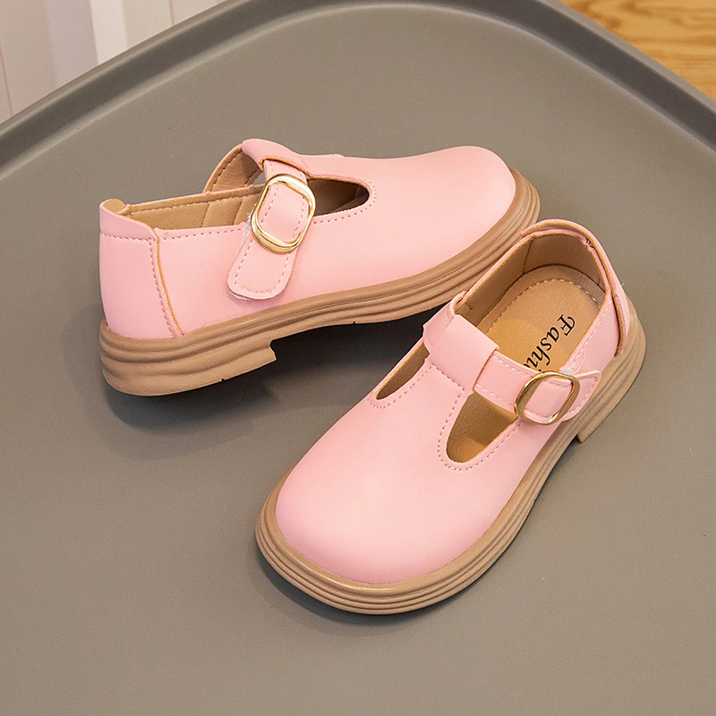 Kids Girls Leather Shoes Simple Solid Color 2023 Spring and Summer New Casual Children School Shoes for Boys Buckle Fashion PU