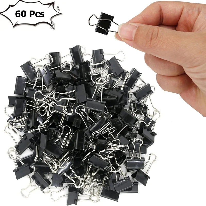 60 pçs mini clipes de pasta preto dobrável clipes 15mm clipe de escritório clipes de papel para armazenamento de escritório da escola em casa