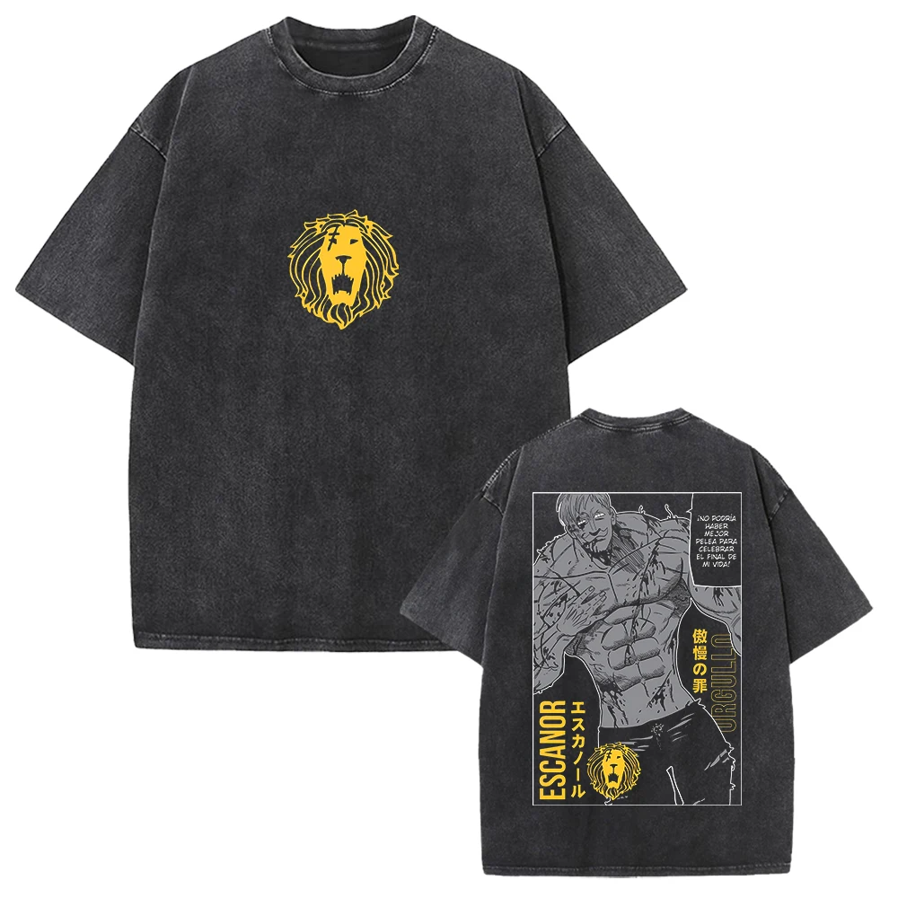 Camiseta Escanor The Seven Deadly Sins con gráfico de Manga, camiseta Vintage lavada, ropa para hombres y mujeres, camiseta de manga corta de algodón