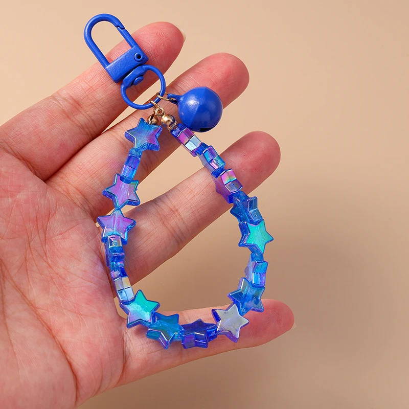 Aihua Bunter Schicker Glas-Popcorn-Ring Glocken-Stern-Perlen-Schlüsselanhänger für Frauen und Mädchen, Handykette, Taschenanhänger, Schlüsselring, Schmuck, Geschenke – Detail 17