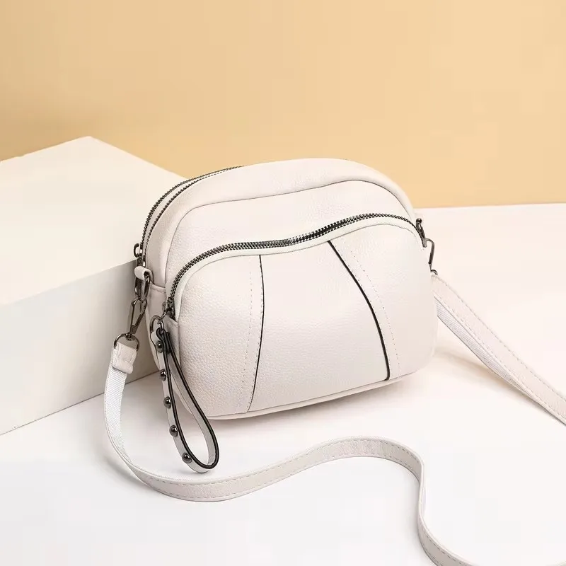 

Solid Color Fashionable Rivet Zipper Women's Mobile Phone Bag Simple Soft PU Leather Shoulder Crossbody Small Square Handbag