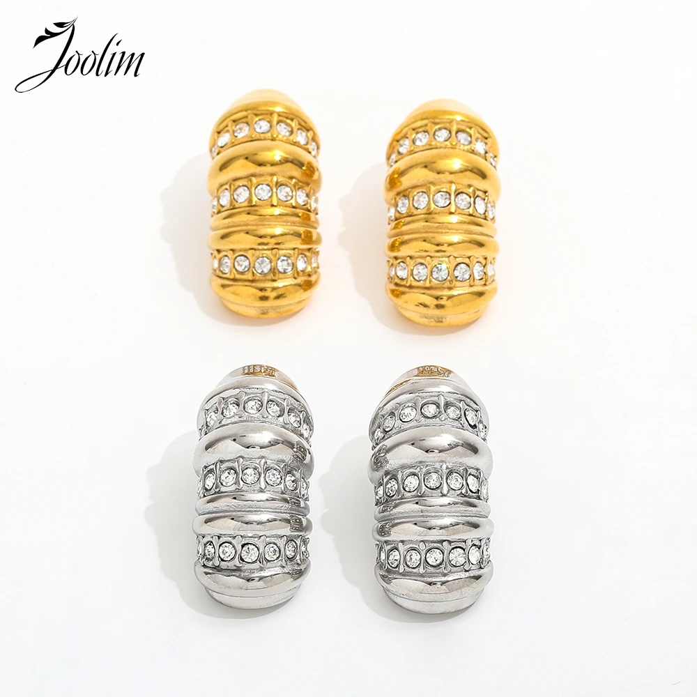 

Joolim Jewelry High Quality PVD Wholesale Statement Fashion Geometric Cylindrical Shape Hoop Stainless Steel Earring for Women