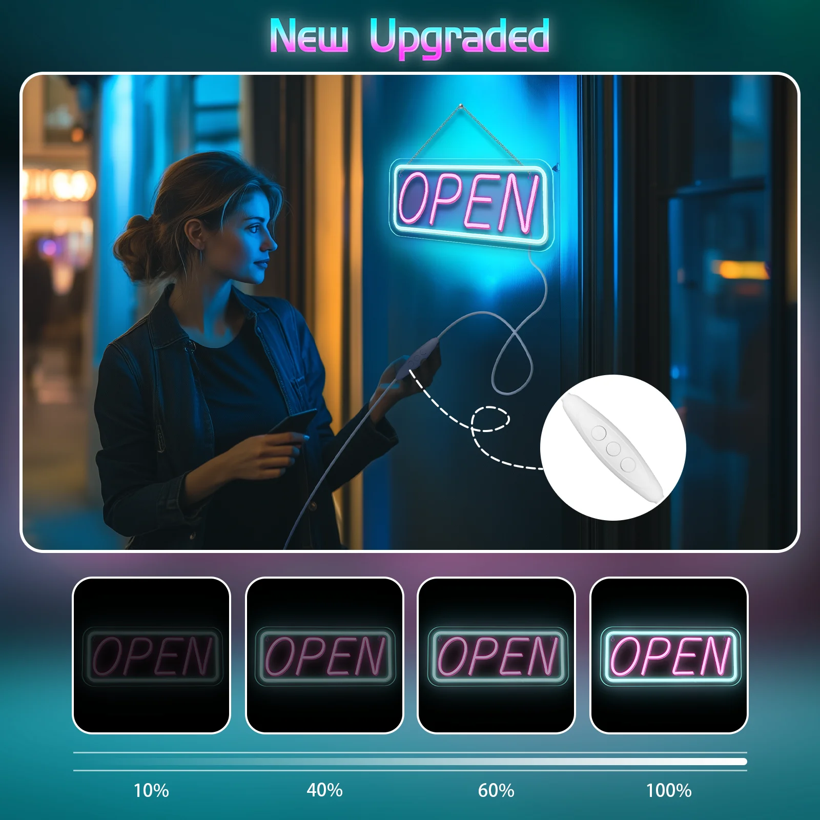 Open Neon Sign USB Dimmable Light Up Open Sign Wall Hanging Decor for Window Bar Salon Coffee Stores Club Hotel Decor