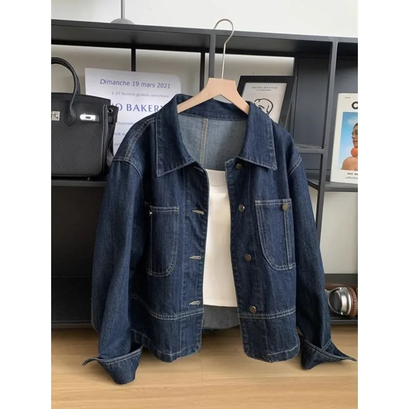 Manteau de finition en Denim pour femmes, rétro, Simple, confortable, ample, Design décontracté, mode avancée, doux, Niche, polyvalent, slim, printemps automne