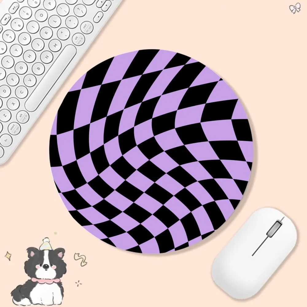 Warped Checker Pattern Mousepad Animation Round Office Student Gaming Thickened Writing Pad Non-slip Cushion Mouse Pad