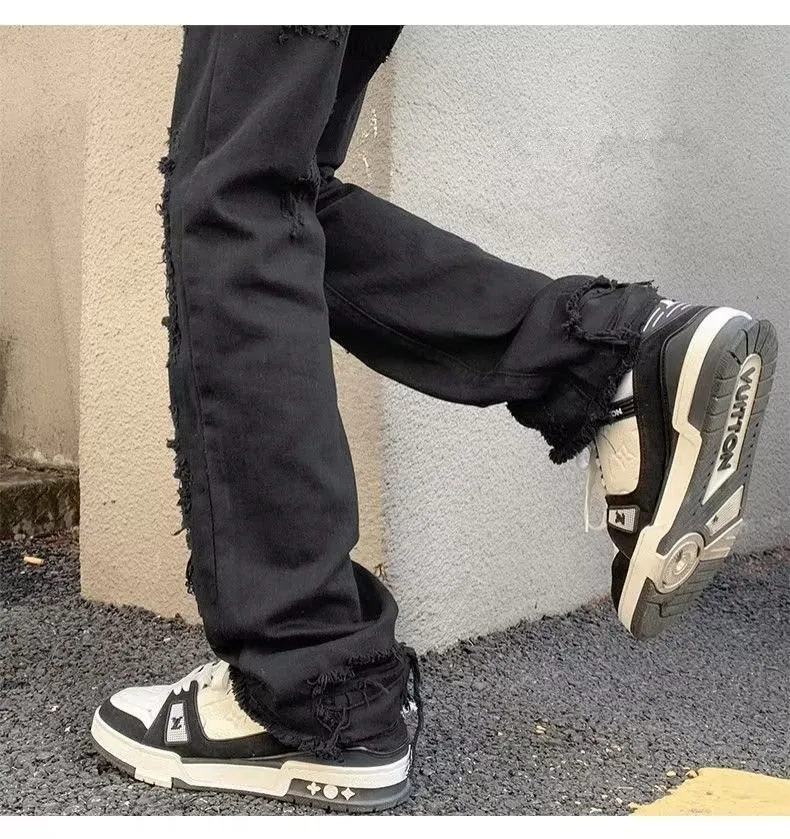 2024 spodnie y2k Streetwear weiß schlank zerrissen gestapelte Jeans Hosen für Männer Kleidung Gothic gebürstet lange Hosen Pantalones Hombre – Detail 7