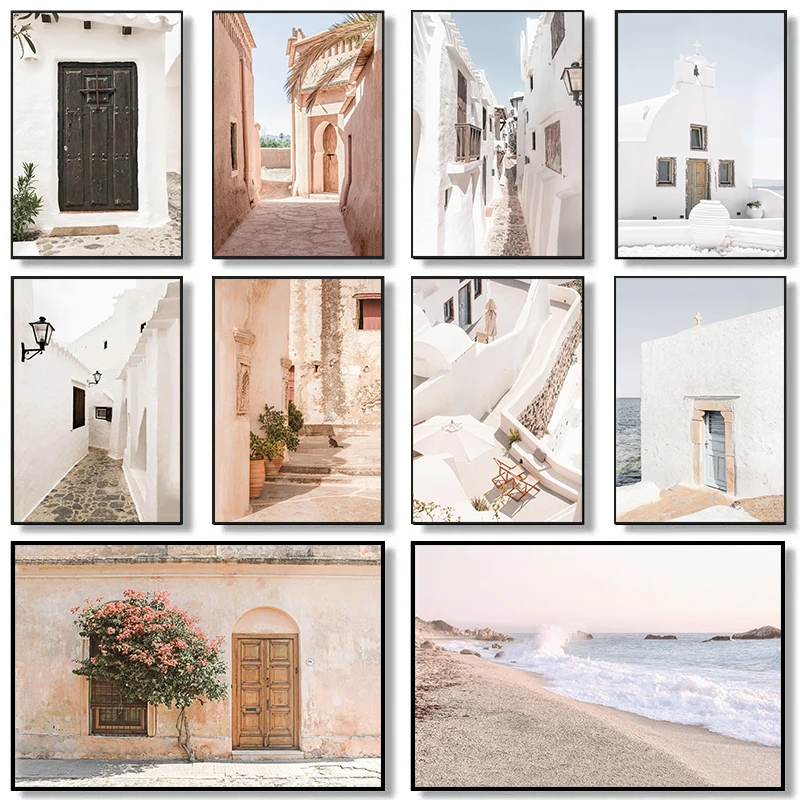 Famous Coastal City Spanish Beach Island Architecture Art Posters Prints Canvas Painting Wall Art Picture Living Room Home De