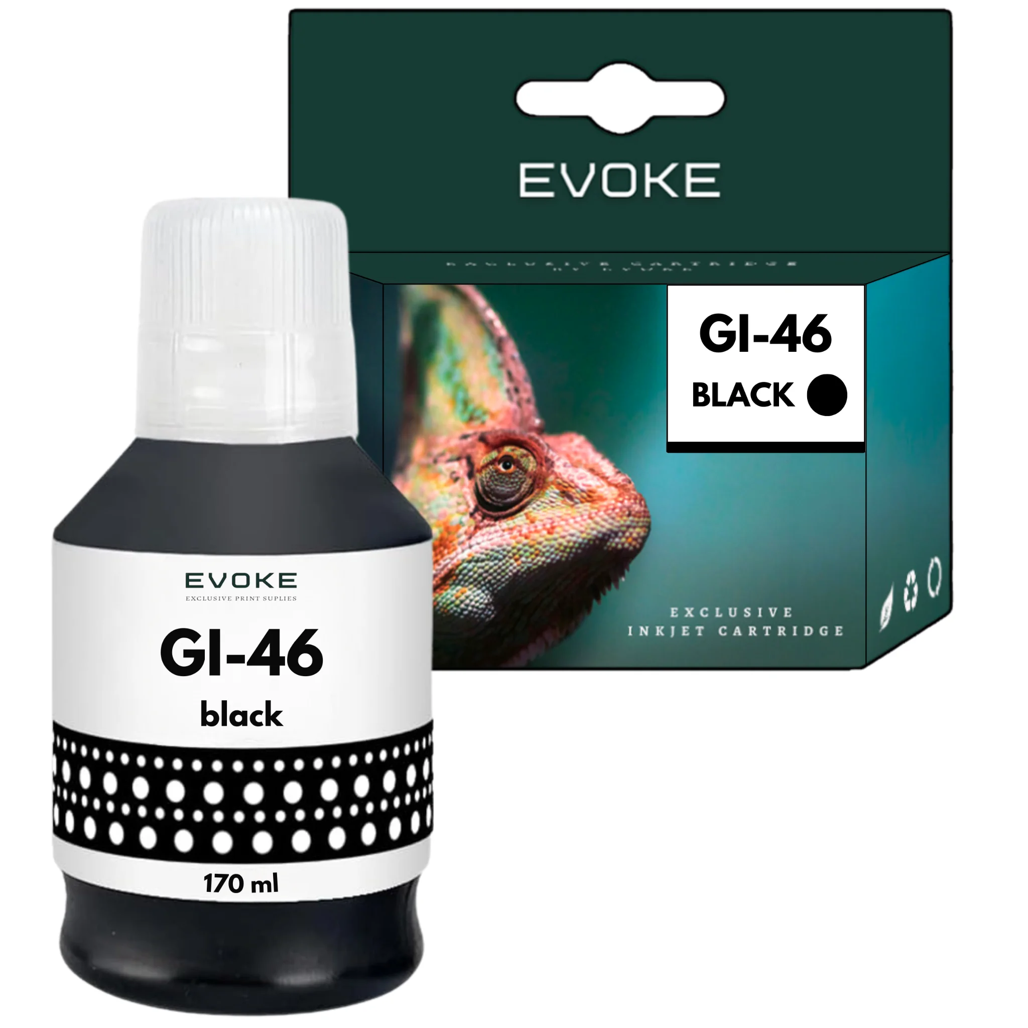 Evoke Compatibele Inkt voor Canon Gi-46Bk Gi46Bk Gi-46 Gi46 Zwart 170 ml 6000 Pagina's Maxify Gx3040 Gx4040 Gx5040 Gx6040 Gx7040