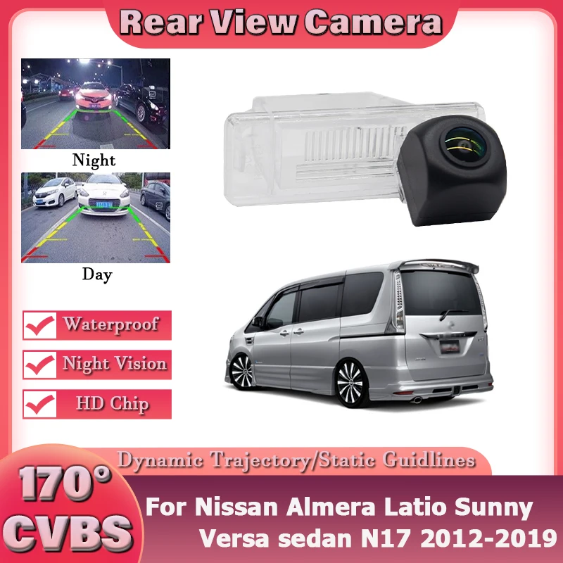 

HD 1080×720P Car Fisheye Rear View Camera For Nissan Almera Latio Sunny Versa sedan N17 2012-2019 Bracket License Plate Light
