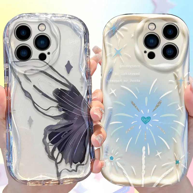 

Butterfly Fireworks Wave Phone Case for iPhone 16 15 14 Pro Max 13 12 Mini 11 XS X XR 8 7 Plus SE 2022 2020 Soft Cover Funda