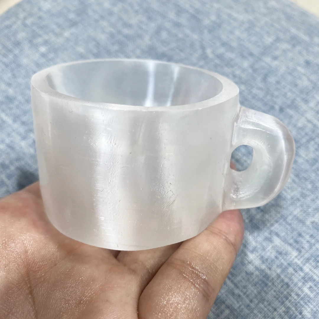 1pc White Selenite Crystal Hand Crafts Water Cup Healing Stone Crystal Mug Cup Energy Gemstone Home Decoration Gifts