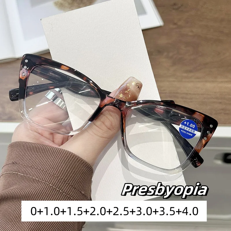 

High Quality Cat Eye Frame Presbyopia Eyeglasses Ultra Light Blue Light Blocking Reading Eyewear Fashion Design Far Sight Goggle