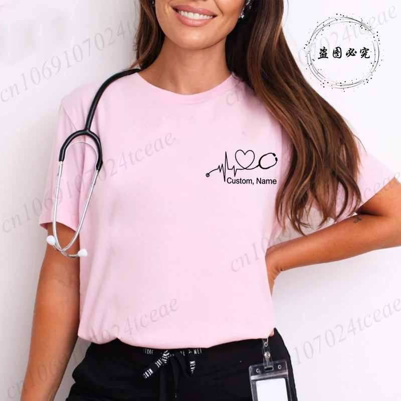 Custom Name Nurse Shirt Stethoscope Heartbeat RN Tee Shirts for Women Men Clothing Summer Fashion Customized T-Shirts view 2