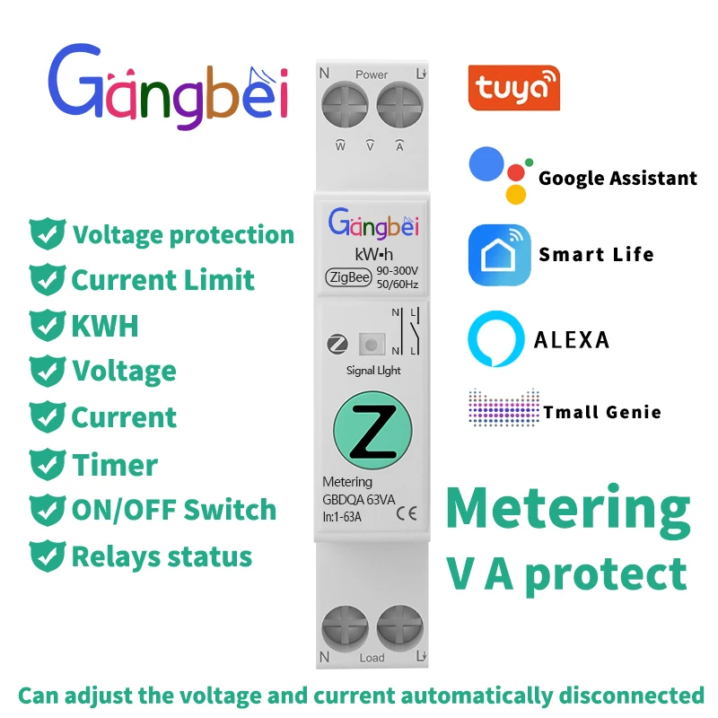Tuya ZigBee Smart Circuit Breaker 1P 1-63A DIN Rail Smart Switch Wireless Remote Control WiFi Switch for Smart Home App Operated