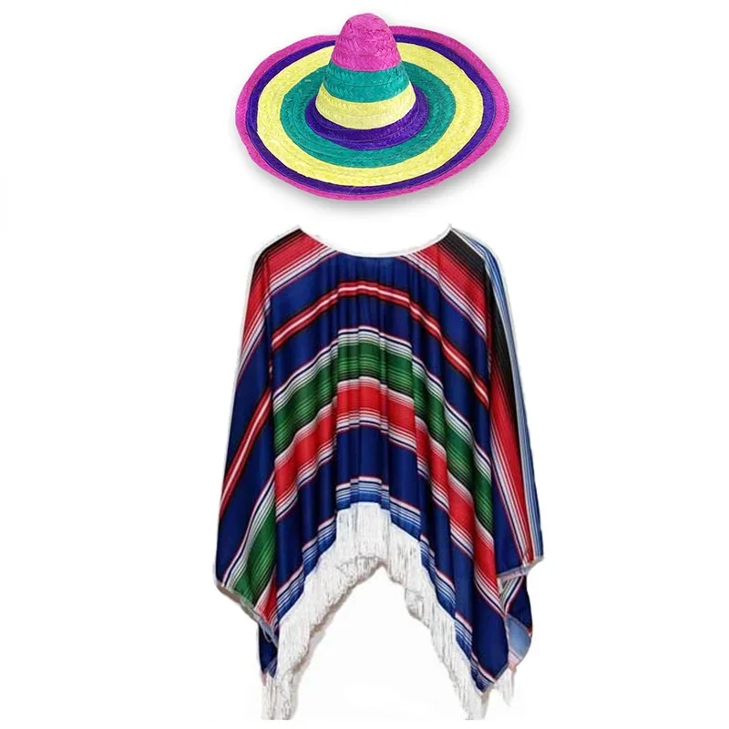 Mexican Pompom Straw Hat Shawl Hawaiian Style  Cosplay  Costume Party Carnival Holiday  Wedding Festival