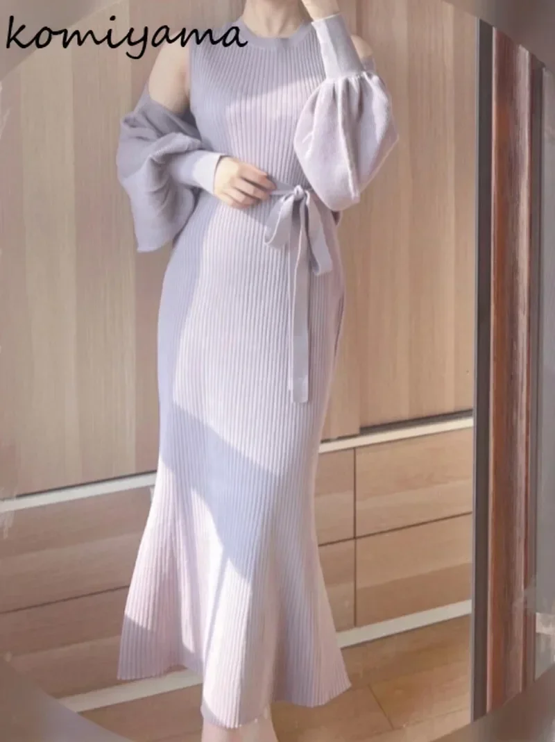 

Off Shoulder Vestidos Autumn Winter Knit Vestido Japan Style Bandage Tunic Women 2024 Dresses Temperament Dress Clothing