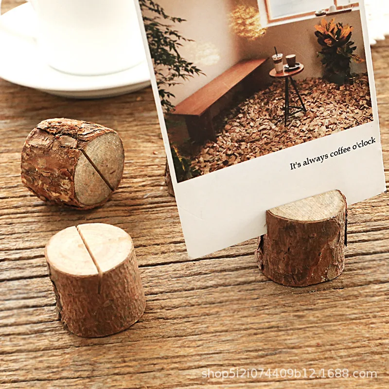 10pcs Ecological Wood Stump Seat Clip Wooden Note Photo Holder Business Card Holder Wedding Birthday Party Graduation Decoration