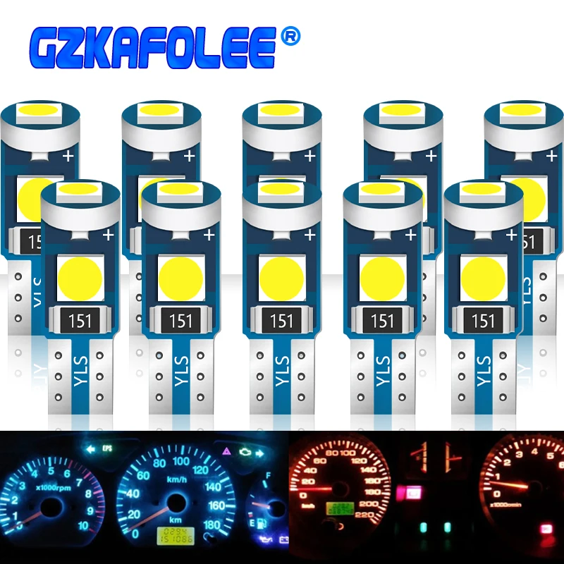 10Pcs T5 Led Bulb W3W W1.2W Led Canbus For Air conditioner button light Instrument LED Lights Dashboard Warning Indicator Button