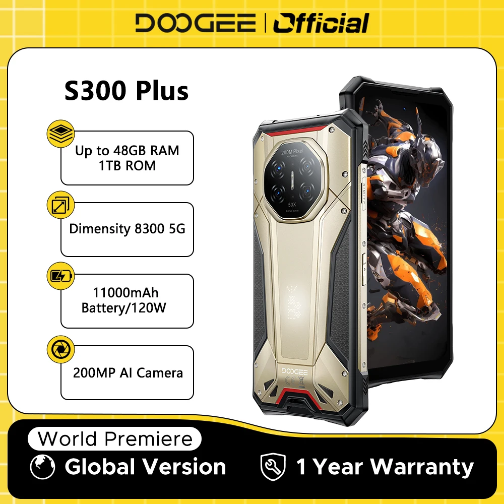 DOOGEE S300 Plus 5G Rugged Phone Dimensity 8300 12GB 1TB 11000mAh 120W 6.78'' Screen 200MP Camera Android 16 Smartphone NFC