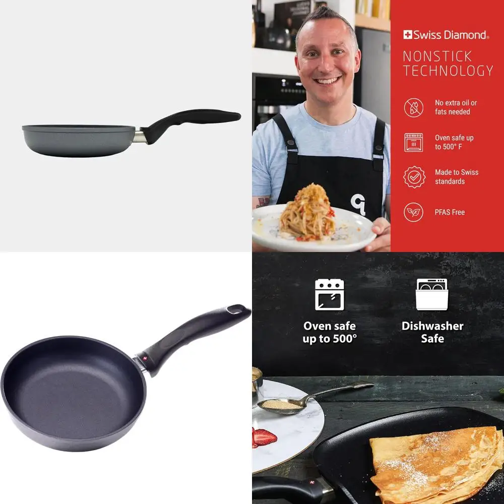 

7-сантиметровая сковорода с антипригарным покрытием Diamond, безопасная для использования в посудомоечной машине и духовке, с эргономичной ручкой, серая