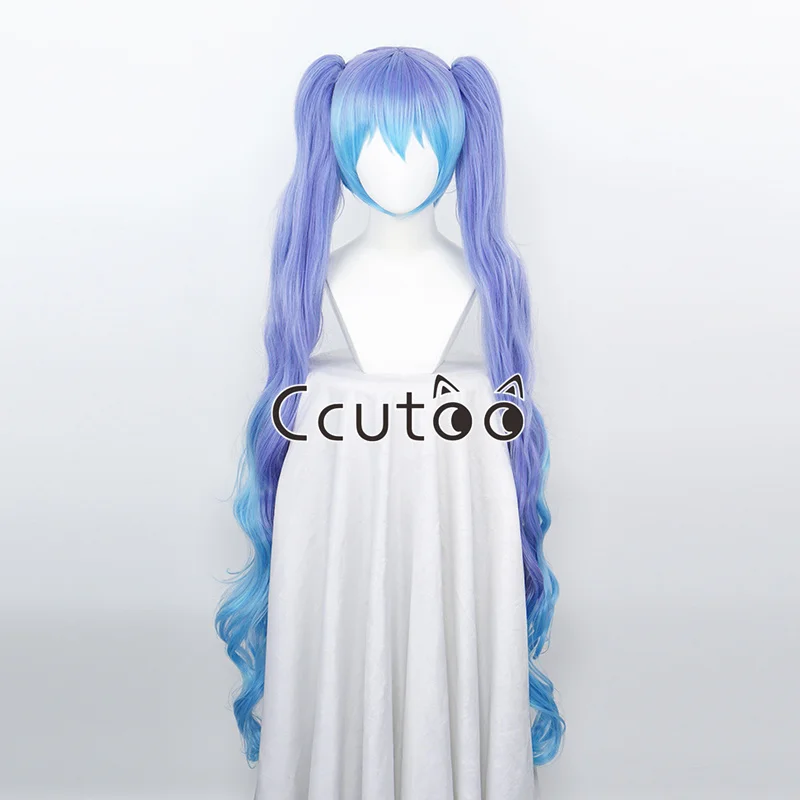 120cm Miku niebieskawo-fioletowy niebieski fioletowy mieszany długi kręcone włosy syntetyczne Cosplay peruki zdejmowane kucyki