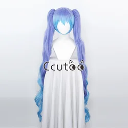 120cm Miku Bluish Violet Blue Purple Mixed Long Curly Synthetic Hair Cosplay Wigs Removable Ponytails