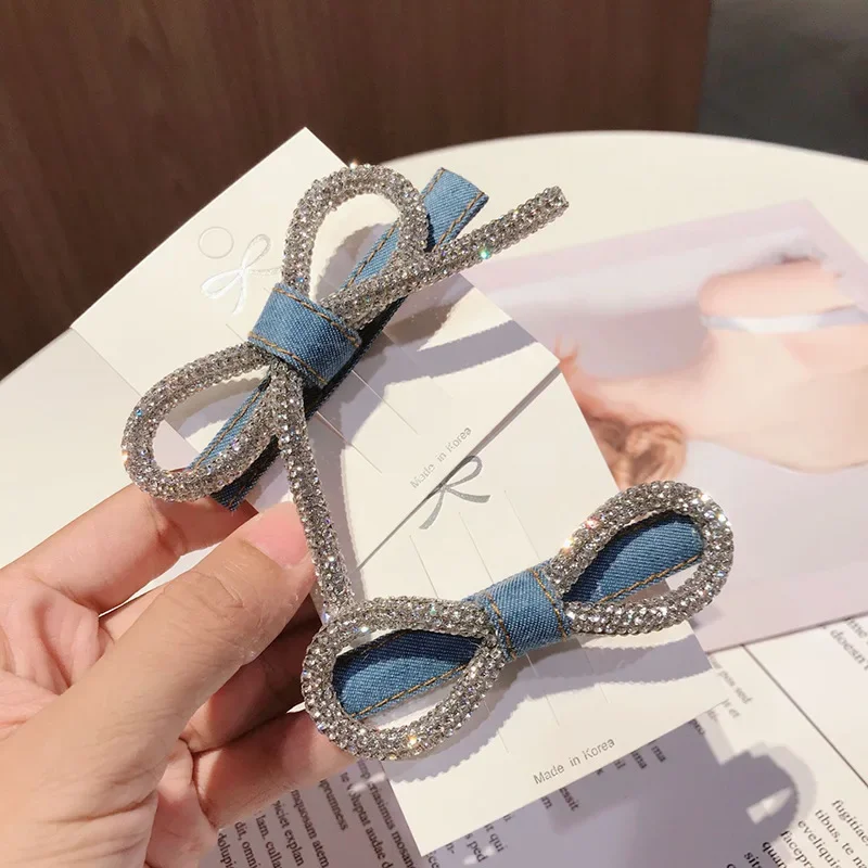 Retro Fabric Chinese Hairpin Hair Clip Pin Crystal Rhinestone Bow Jewelry Girls Hairgrip Headpiece Casual Party Hair Accessories